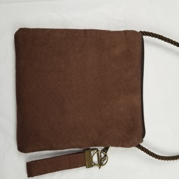 Sew N Style Brown Small Crossbody Bag Suede Feel Trim USA Made Very Good - Picture 5 of 7